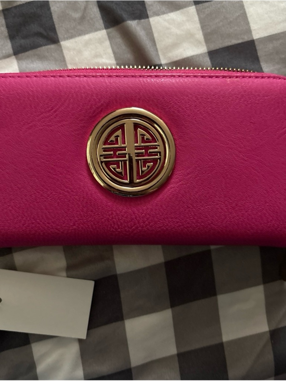 Vibrant Fuchsia Zip Wallet with Gold Medallion